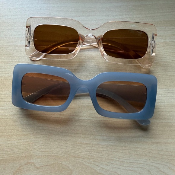 Accessories - Stylish Rectangular Sunglasses - Brown and Blue